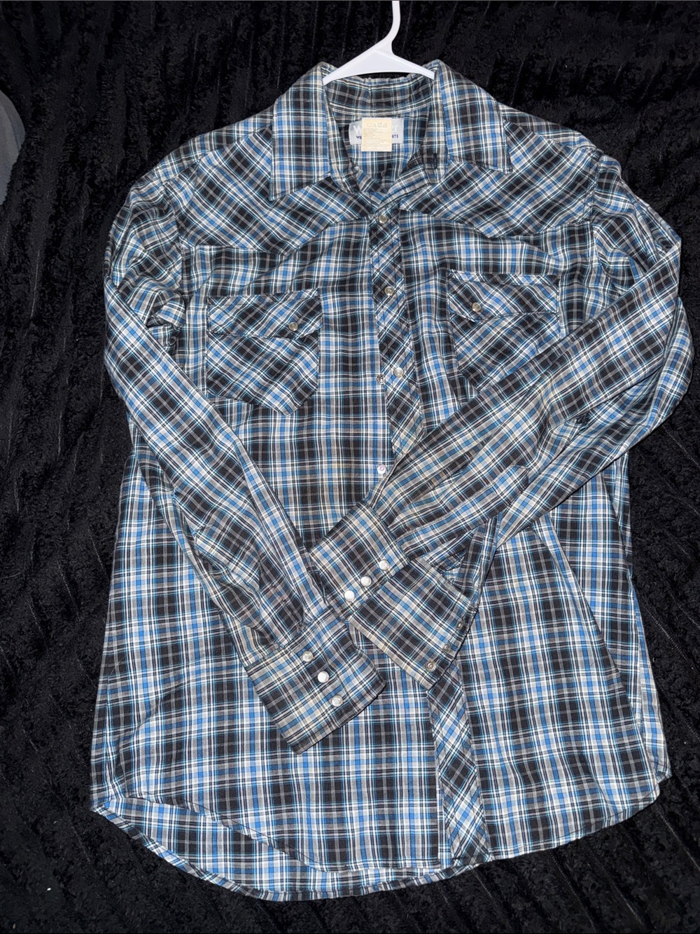 Wrangler Blue Plaid Pearl Snap Button-Up Men's Shirt